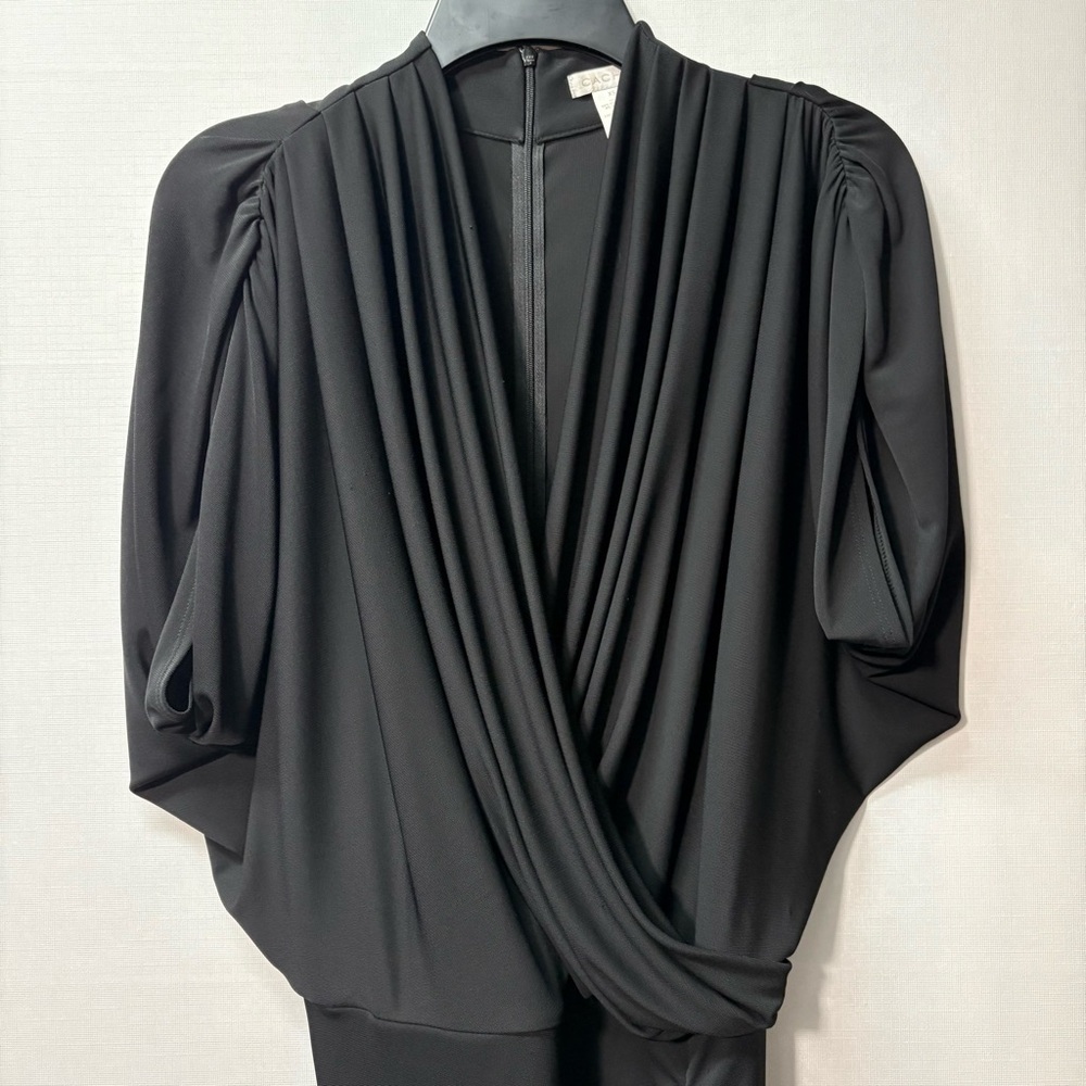 CACHE Black Draped Bodice Ruched Cocktail Dress XS Sleek Elegant Evening
